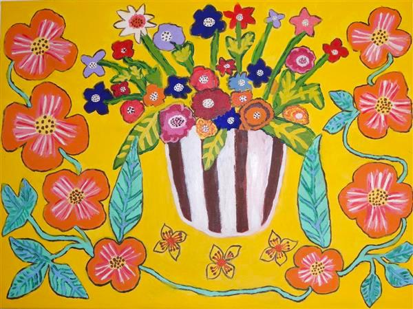 Vase of Beautiful Flowers - painting on canvas