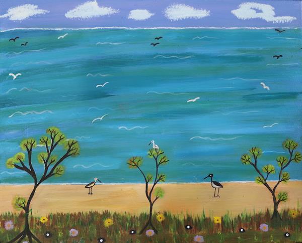 Birds on Front Beach - Acrylic painting on canvas