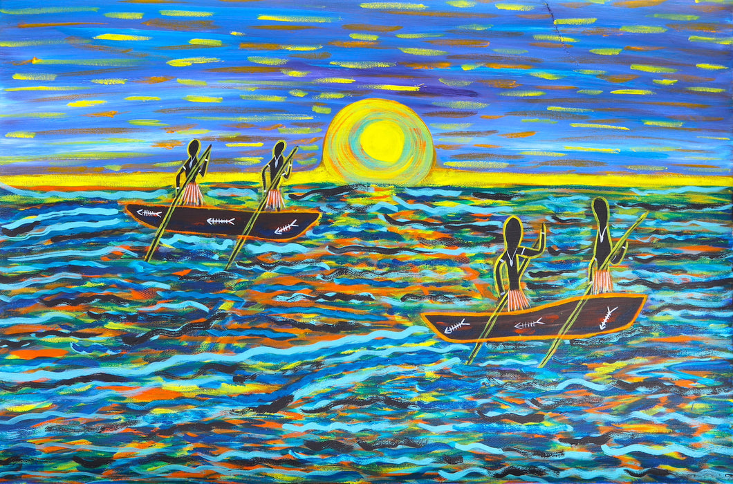 Two Boats Looking for Bone Fish - painting on canvas